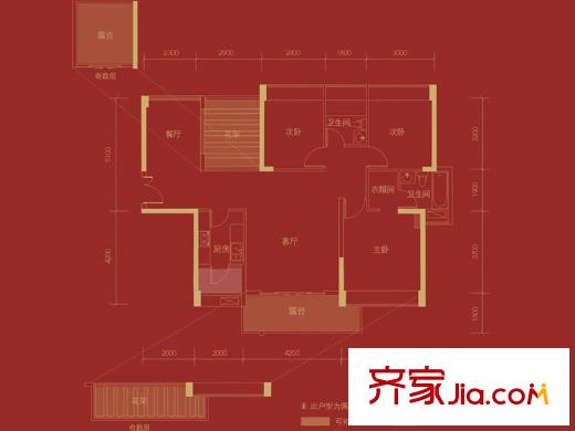 喜福汇户型图C2户型 3室2厅2卫1厨