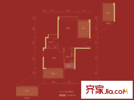 喜福汇户型图E1户型 3室2厅2卫1厨