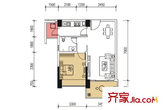 非凡空间户型图506-2306奇数层户型图 1室2厅1卫1厨