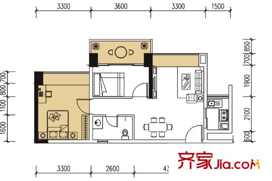 非凡空间户型图6011-2211偶数层户型图 2室2厅1卫1厨