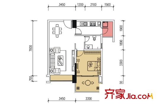非凡空间户型图505-2305奇数层户型图 1室2厅1卫1厨