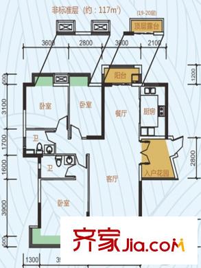 碧湖东岸1栋A户型 3室2厅2卫1厨