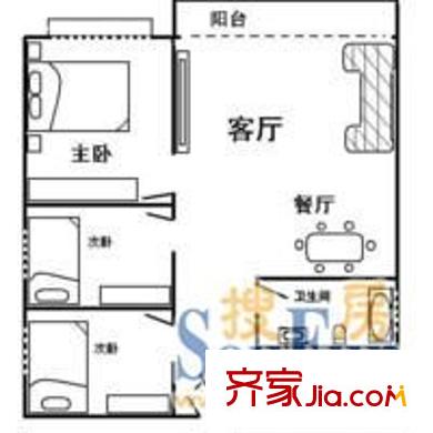 南航桃花园 3室 户型图