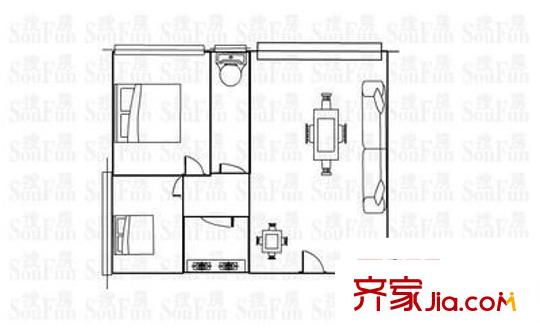 愉园新苑 2室 户型图