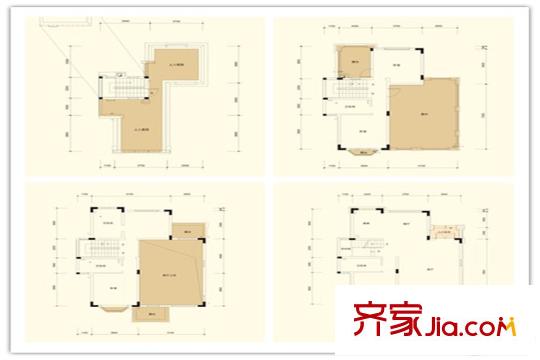 金地城南艺境220平方米别墅平面图 4室3厅4卫1厨