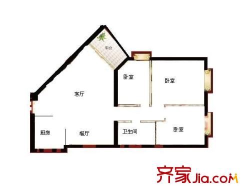 华府假日大厦 3室 户型图