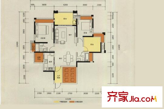 建曙高尔夫1号10栋04户型 4室2厅2卫1厨
