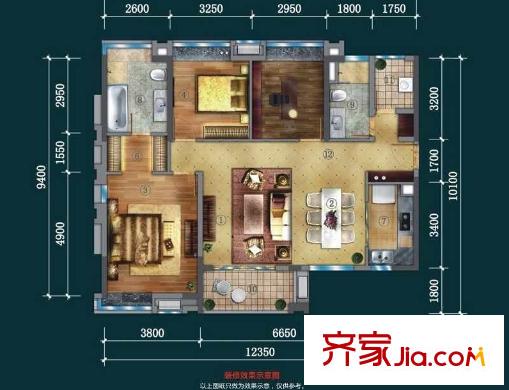 万科金域松湖户型图红平方米之珠户型 3室2厅2卫1厨