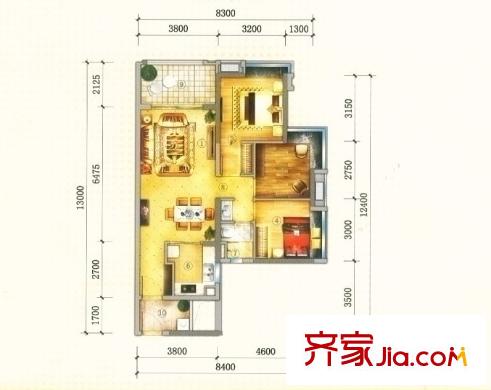 万科金域松湖户型图宝蓝之星 3室2厅1卫1厨