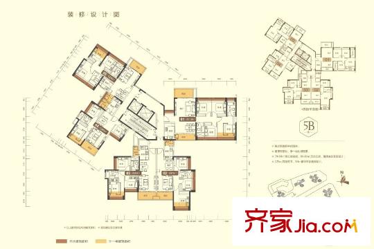 中粮凤凰里5B座户型图 3室2厅2卫1厨