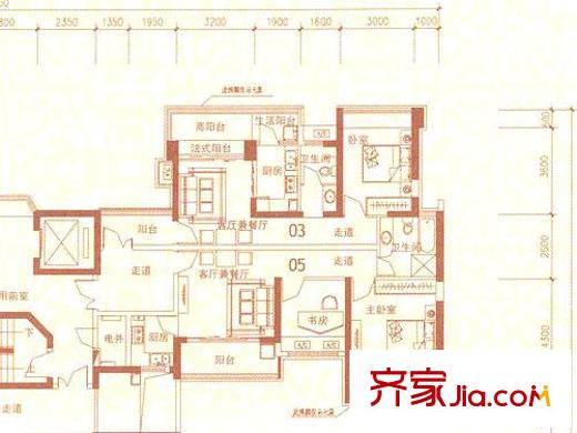 佳兆业水岸新都二期户型图38、39栋A座奇数层03+05 3室2厅2卫