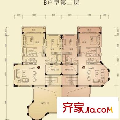 桂景园户型图B户型第二层 5室3厅6卫