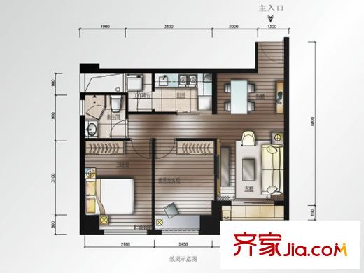 京基滨河时代广场户型图C2、C3栋J/K户型 2室2厅1卫1厨