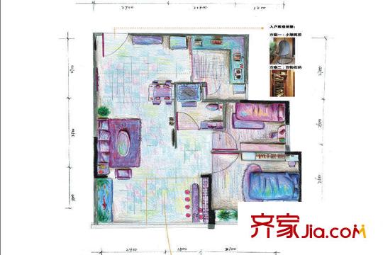 横岗花半里・薇博户型图66.07平户型 2室2厅1卫1厨