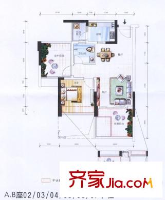 佳华纽约客户型图AB座 58平户型图 1室2厅1卫1厨