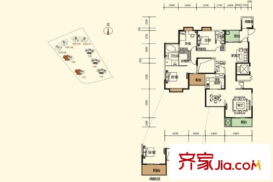振业城别墅户型图(6、7期)6栋、7栋平层C户型 3室2厅2卫1厨