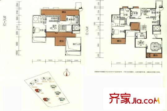 振业城别墅户型图(6、7期)6栋、7栋复式C户型 5室3厅3卫1厨