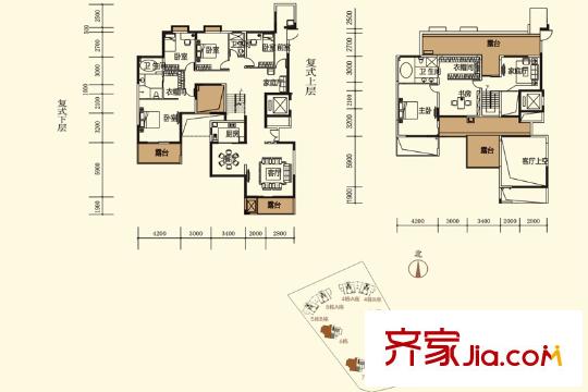 振业城别墅户型图(6、7期)6栋、7栋复式C户型 5室3厅3卫1厨