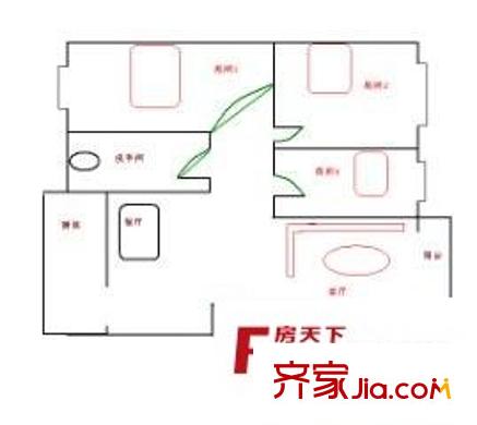 友联花园户型图三房两厅 3室2厅1卫1厨