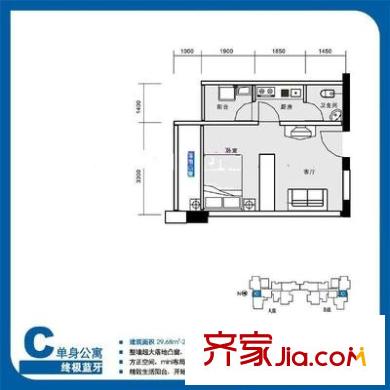 南海大厦户型图1室 户型图 1室1厅1卫1厨