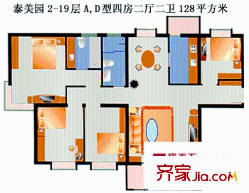 泰美园户型图4室2厅2卫1厨