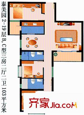 泰美园户型图3室2厅2卫1厨