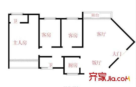 长泰花园 3室 户型图