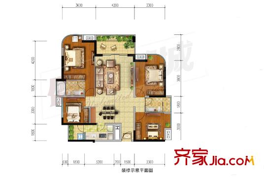 勤诚达22世纪二期8号楼03号户型图 4室2厅2卫1厨