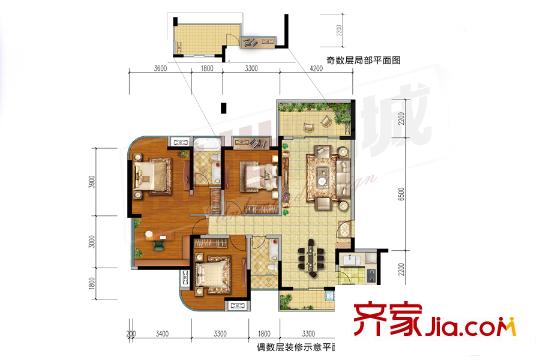 勤诚达22世纪二期7号楼03号户型图 3室2厅2卫1厨