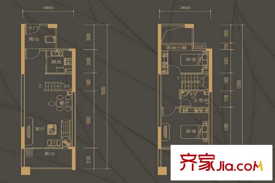 彩天怡色户型图A栋复式户型图. 2室2厅1卫1厨