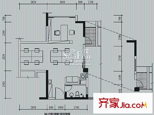 风临国际中心户型图b6商务户型 1室1厅1卫