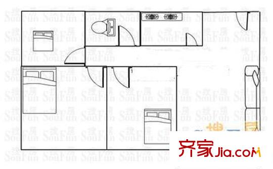 宝安73区商住楼 3室 户型图