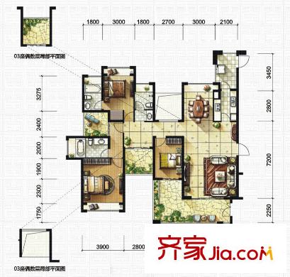 中粮鸿云户型图A户型 3室2厅3卫1厨