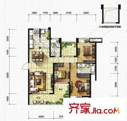 中粮鸿云户型图D2户型 3室2厅2卫1厨
