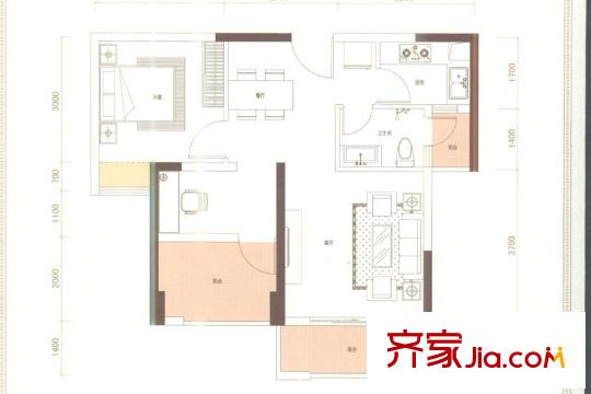 宏发君域户型图3栋A02、03、B02、03户型 1室2厅1卫1厨