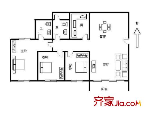 龙都花园 3室 户型图