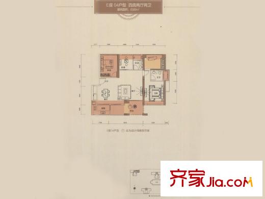 全盛紫云庭户型图E座04户型 4室2厅2卫1厨