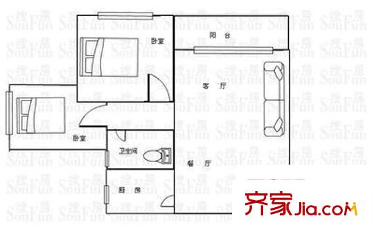 海印长城二期 2室 户型图