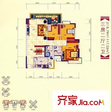 恒安花园 3室 户型图