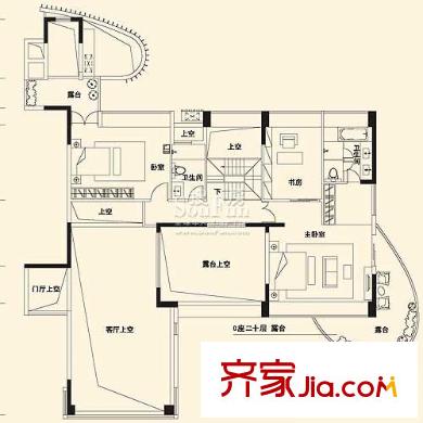 皇庭港湾户型图顶层复式三户型图上层 3室2厅2卫1厨