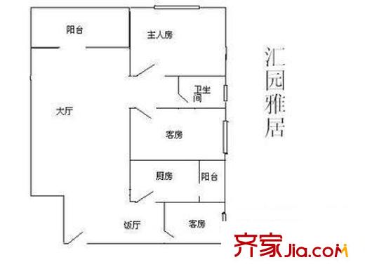 汇园雅居户型图三室两厅一卫一厨 3室2厅1卫1厨