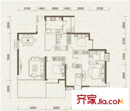 华联城市山林二期户型图四房二厅二卫一厨 4室2厅2卫1厨