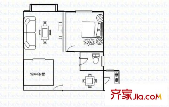 翡翠园山湖居 1室 户型图