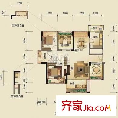 集信名城 2室 户型图