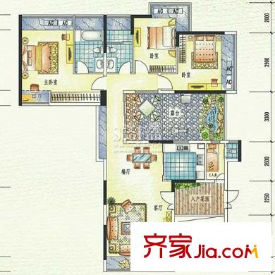 集信名城户型图15、16、17栋一、二单元奇数层B 3室2厅2卫