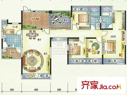 集信名城户型图15、16、17栋一、二单元奇数层A 4室2厅2卫