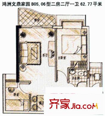 中山颐景花园户型图1房1厅1卫 1室1厅1卫1厨