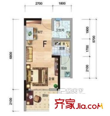 固戍华庭户型图1居室 1室1厅1卫1厨