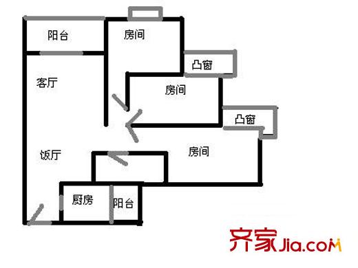 光彩新世纪家园户型图3房2厅1卫 3室2厅1卫1厨