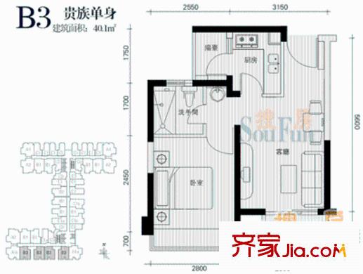 艺华花园 1室 户型图